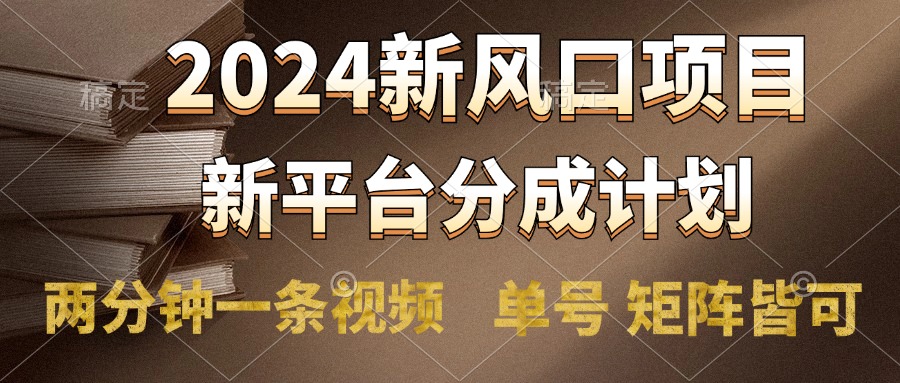 2024风口项目,新平台分成计划,两分钟一条视频,单号轻松上手月入9000+