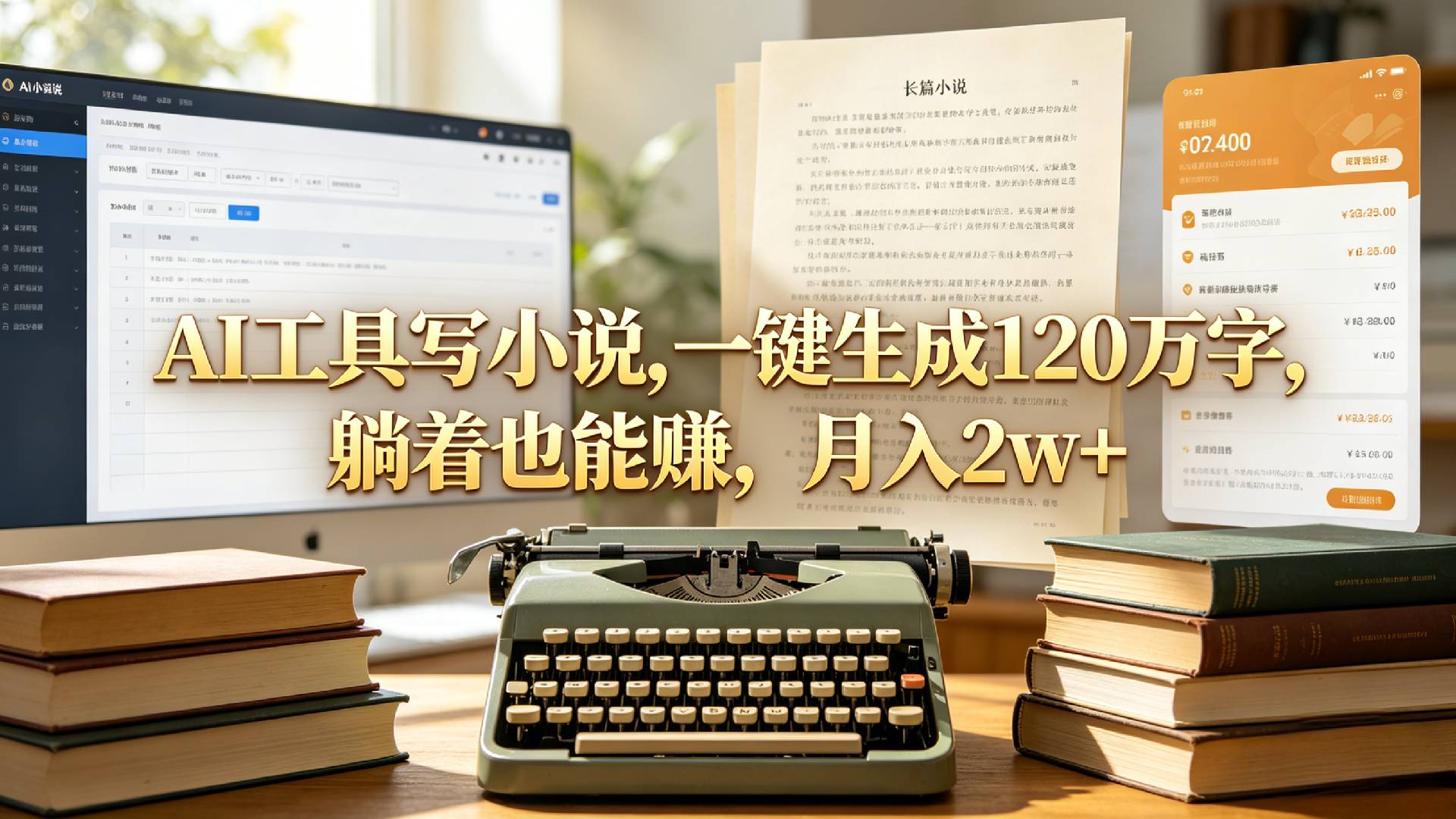 AI工具写小说,一键生成120万字,躺着也能赚,月入2w+!