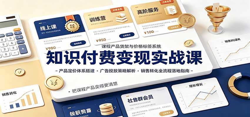 知识付费变现实战课：产品定价体系搭建，广告投放，销售转化全流程落地指南