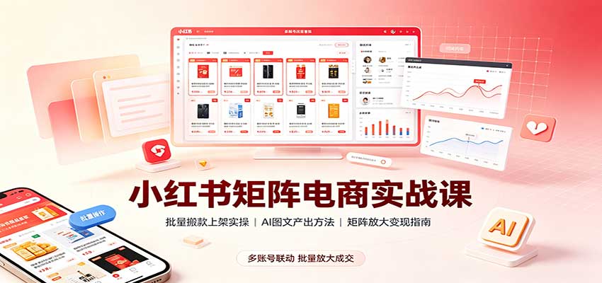 小红书矩阵电商实战课：批量搬款上架实操，AI图文产出，矩阵放大变现指南