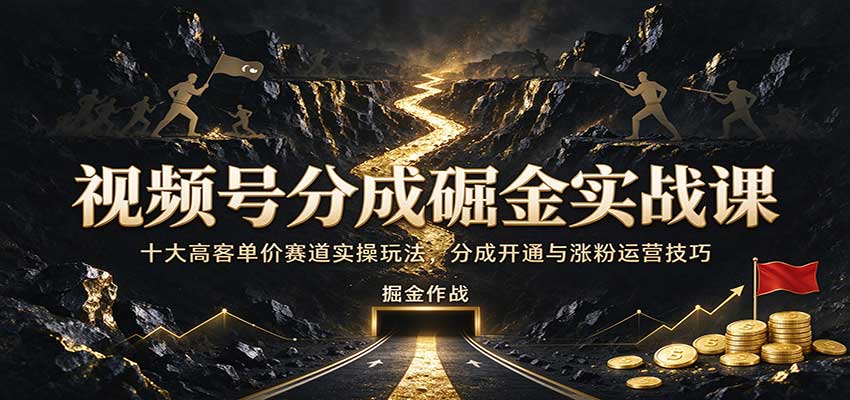 视频号分成掘金实战课:十大高客单价赛道实操玩法,分成开通与涨粉运营技巧