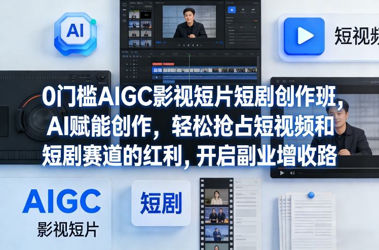 0门槛AIGC影视短片短剧创作班，AI赋能创作，轻松抢占短视频和短剧赛道的红利，开启副业增收路
