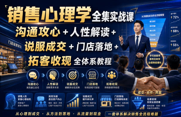 销售心理学全集实战课|沟通攻心+人性解读+说服成交+门店落地+拓客收现全体系教程