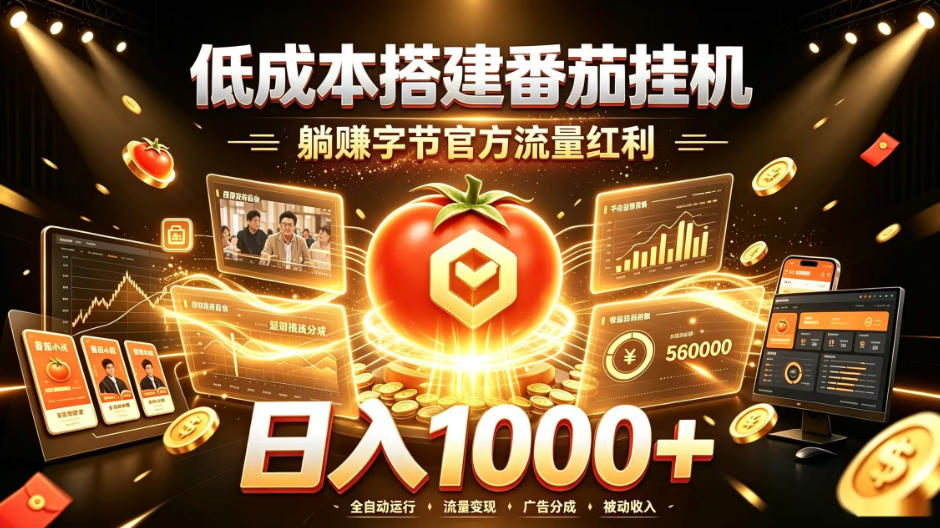 低成本搭建番茄挂G,躺賺字节官方流量红利,日入1k+,全程傻瓜式落地【揭秘】