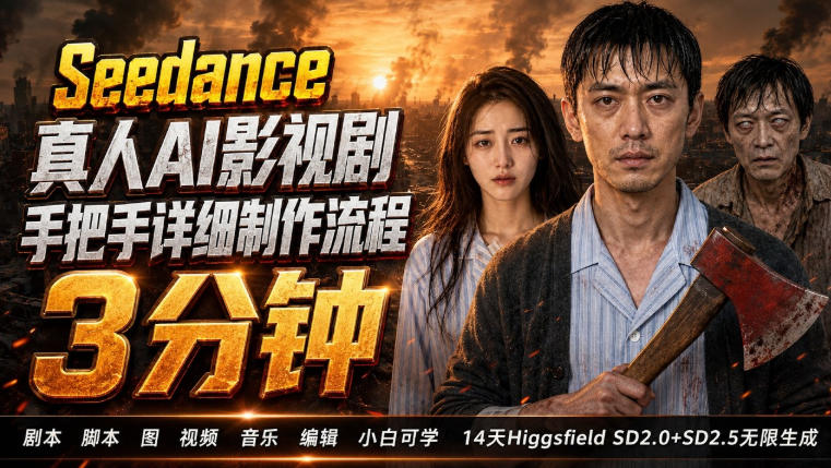 3分钟真人AI影视剧怎么做？SD 2.0手把手完整制作流程｜Higgsfield 14天SD 2.0/2.5无限生成