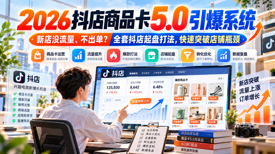 2026抖店商品卡5.0引爆系统,新店没流量、不出单?全套抖店起盘打法,快速突破店铺瓶颈
