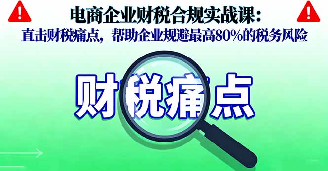 （16232期）电商企业财税合规实战课，直击财税痛点，帮助企业规避最高80%的税务风险