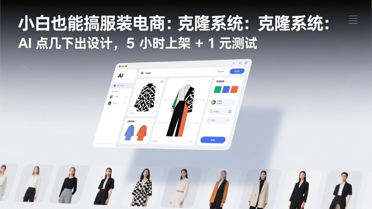 (17411期)小白也能搞服装电商:克隆系统:AI 点几下出设计,5 小时上架 + 1 元测试