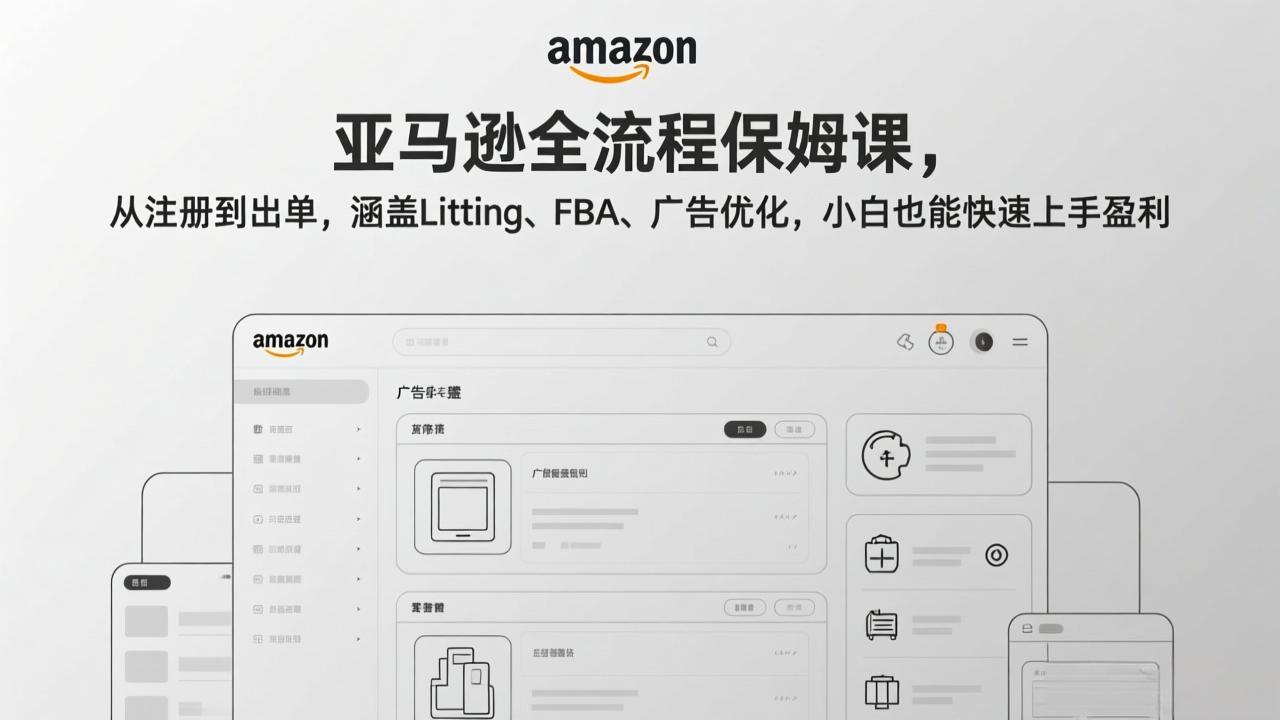 (17293期)亚马逊全流程保姆课,从注册到出单,涵盖Listing、FBA、广告优化,小白也能快速上手盈利