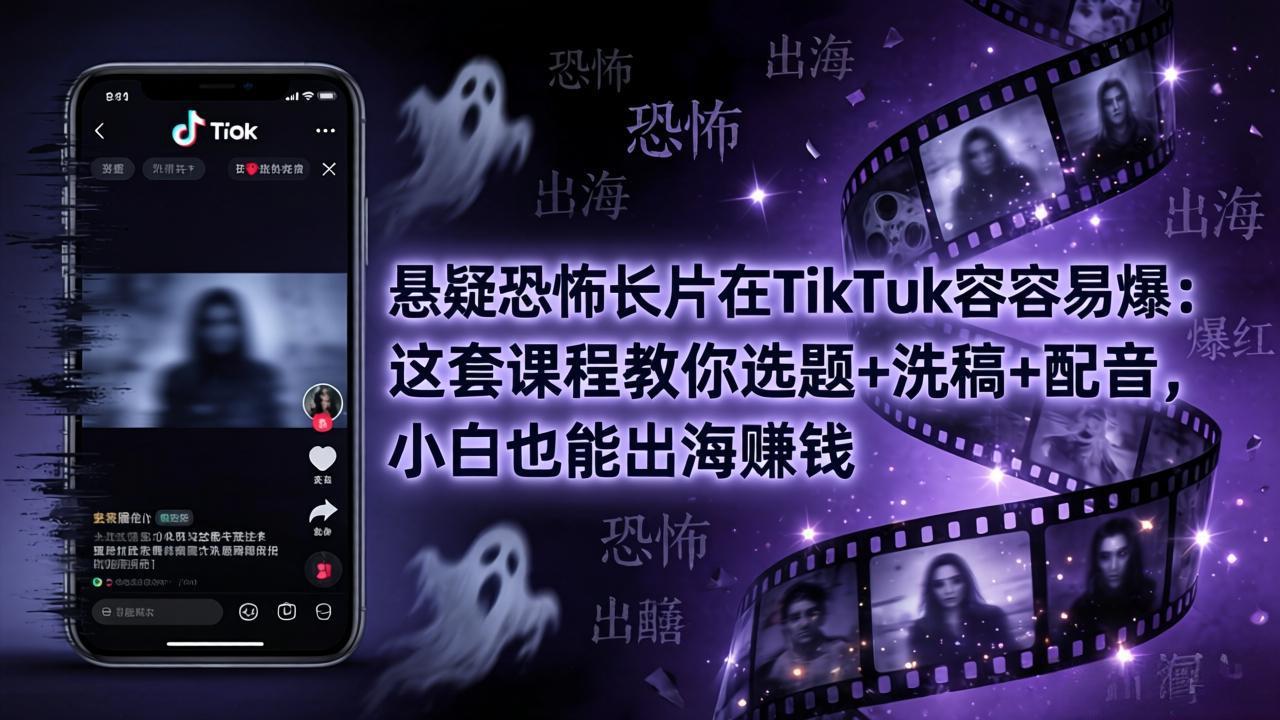 （18220期）悬疑恐怖长片在TikTok最容易爆：这套课程教你选题+洗稿+配音，小白也能出海赚钱