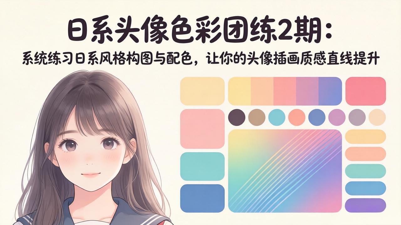 (18034期)日系头像色彩团练2期:系统练习日系风格构图与配色,让你的头像插画质感直线提升