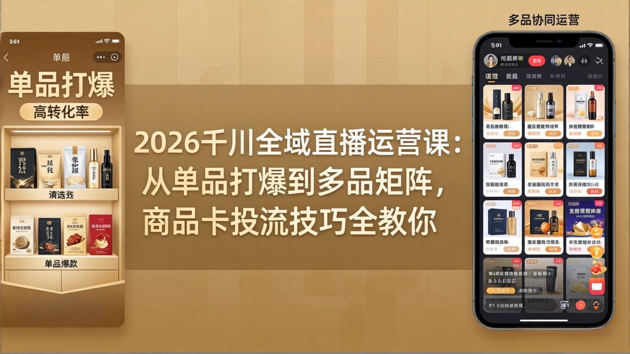 （18028期）2026千川全域直播运营课：从单品打爆到多品矩阵，商品卡投流技巧全教你