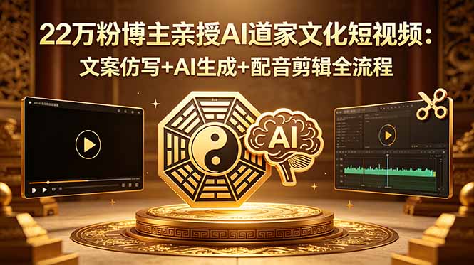 （18580期）22万粉博主亲授AI道家文化短视频：文案仿写+AI生成+配音剪辑全流程