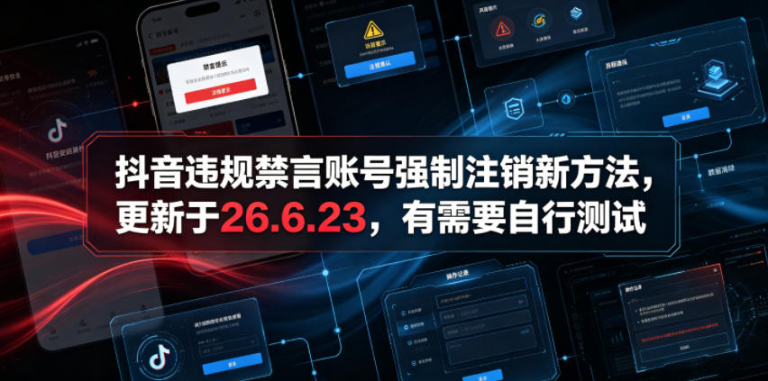(19015期)抖音违规禁言账号强制注销新方法,更新于26.6.23,有需要自行测试