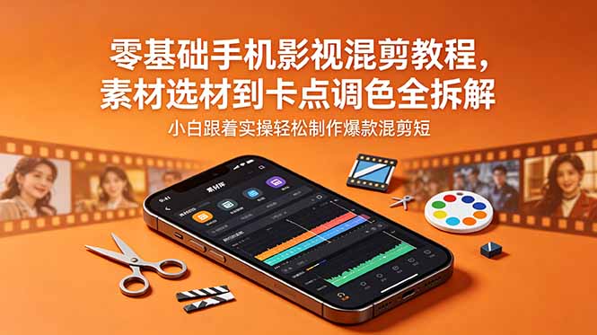 （18750期）零基础手机影视混剪教程，素材选材到卡点调色全拆解，小白跟着实操轻松制作爆款混剪短片