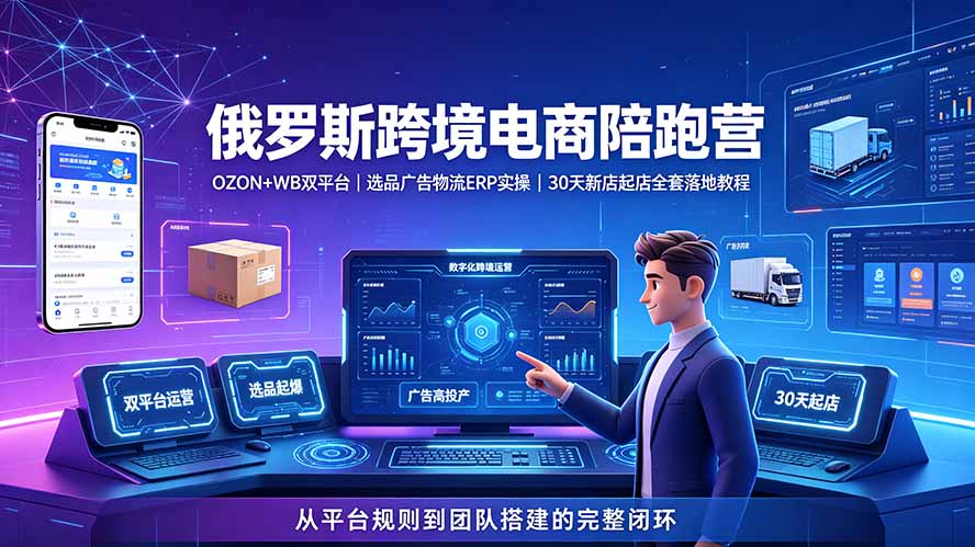 (19371期)2026俄罗斯跨境电商陪跑营:OZON+WB双平台|选品广告物流ERP实操|30天新店起店全套落地教程