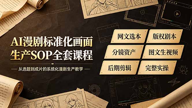 (19401期)AI漫剧标准化画面生产SOP全套课程-更新,网文选本版权剧本分镜资产全覆盖,图文生视频后期剪辑完整实操教学