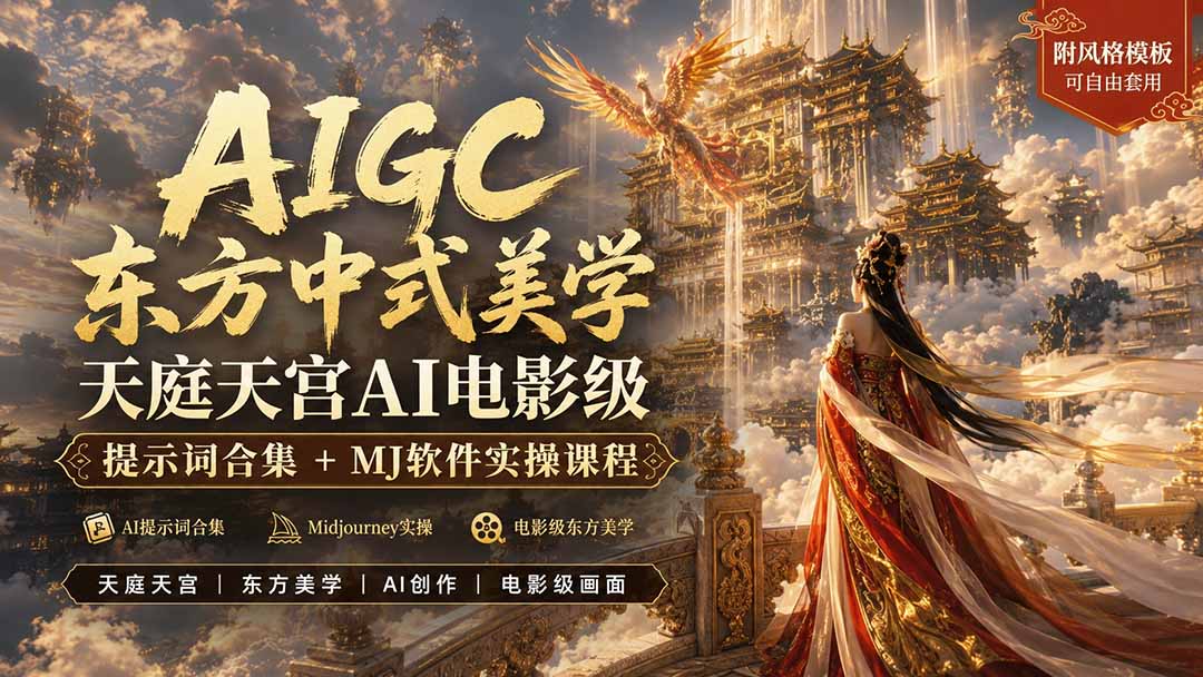 (19998期)AIGC东方中式美学天庭天宫AI电影级提示词合集+MJ软件实操课程