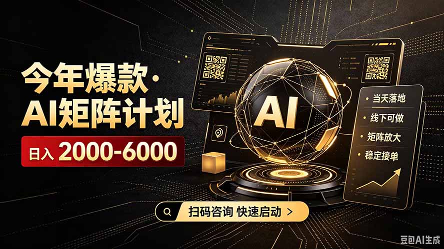 （19703期）AI矩阵计划！日收益3000-8000+，项目绿色长久，安全合规靠谱，可批量放大。扶持工作室和分公司