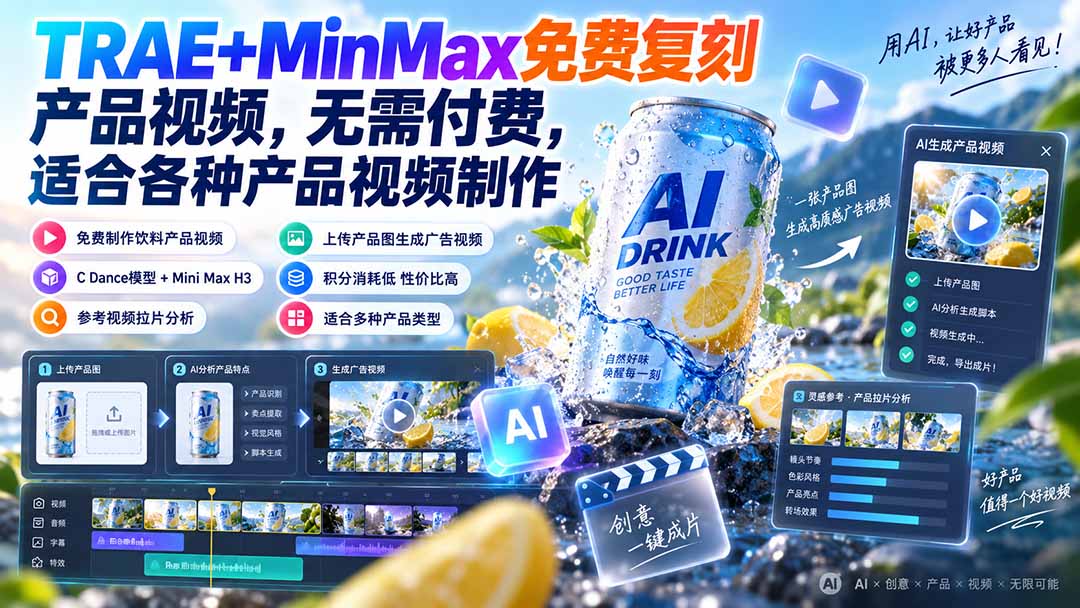 （20362期）TRAE+MinMax免费复刻产品视频，无需付费，适合各种产品视频制作