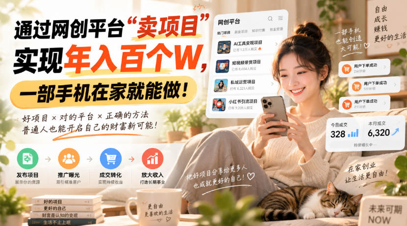 (20445期)通过网创平台“卖项目”实现年入百万,一部手机在家就能做!