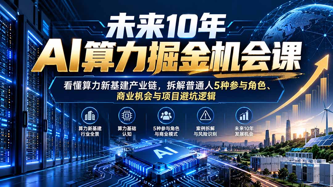 (20825期)未来10年AI算力掘金机会课:看懂算力新基建产业链,拆解普通人5种参与角色、商业机会与项目避坑逻辑