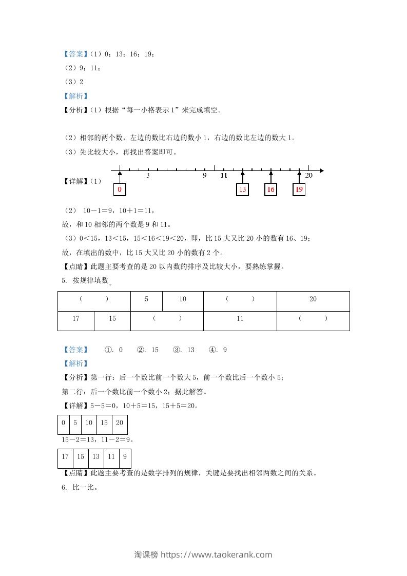 图片[2]-2020-2021学年江苏省南通市崇川区一年级上册数学期末试题及答案(Word版)-淘课榜