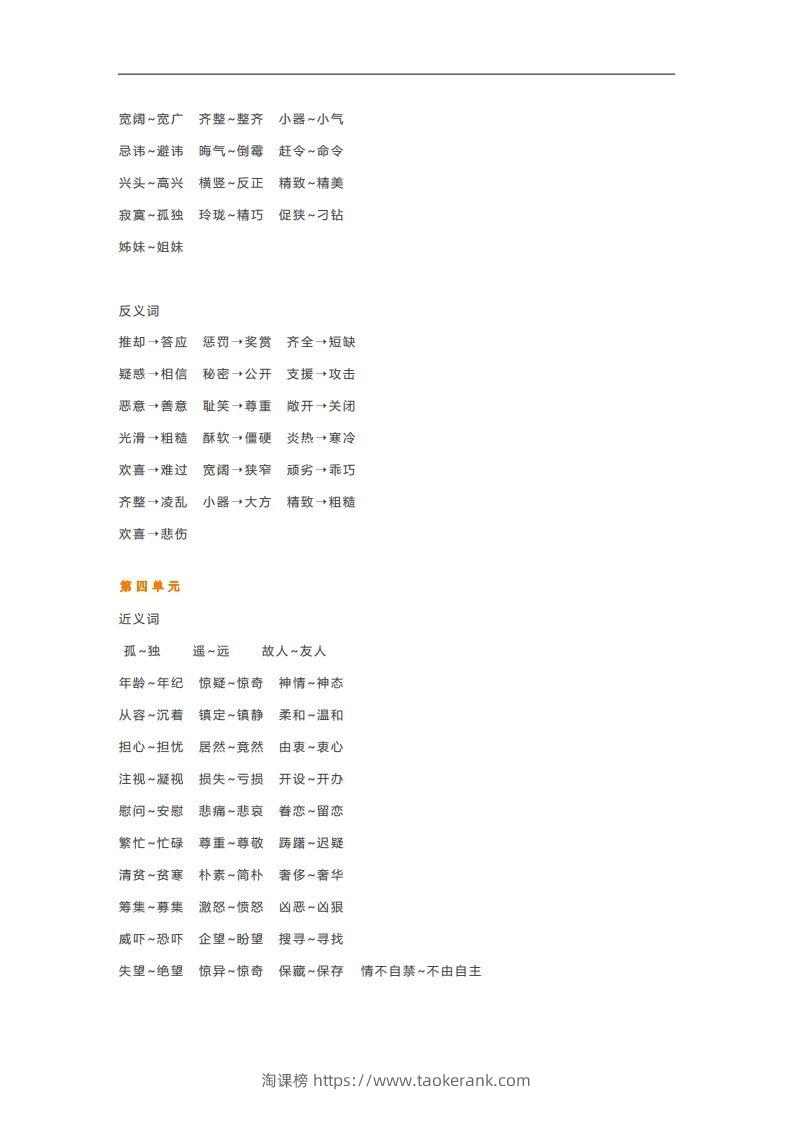 图片[2]-五年级语文下册近义词反义词汇总（部编版）-淘课榜