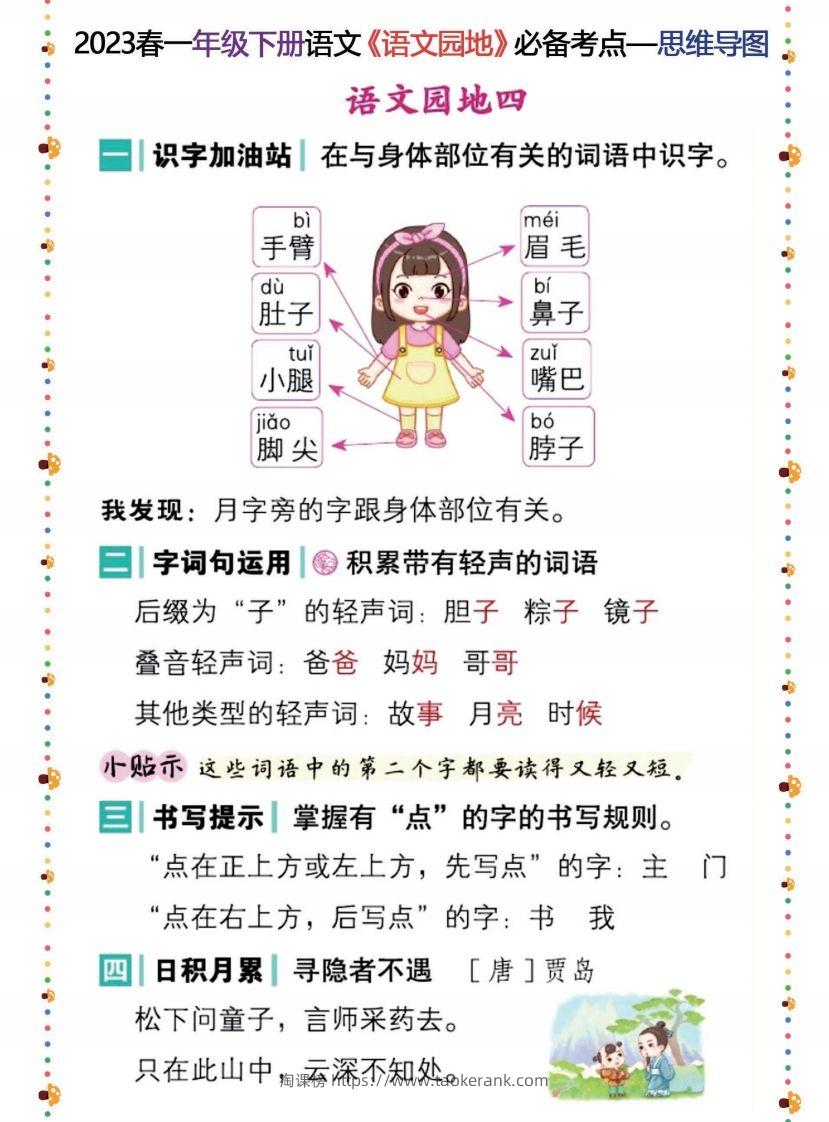 图片[3]-2023春一年级下册语文《语文园地》必备考点—思维导图(6)-淘课榜