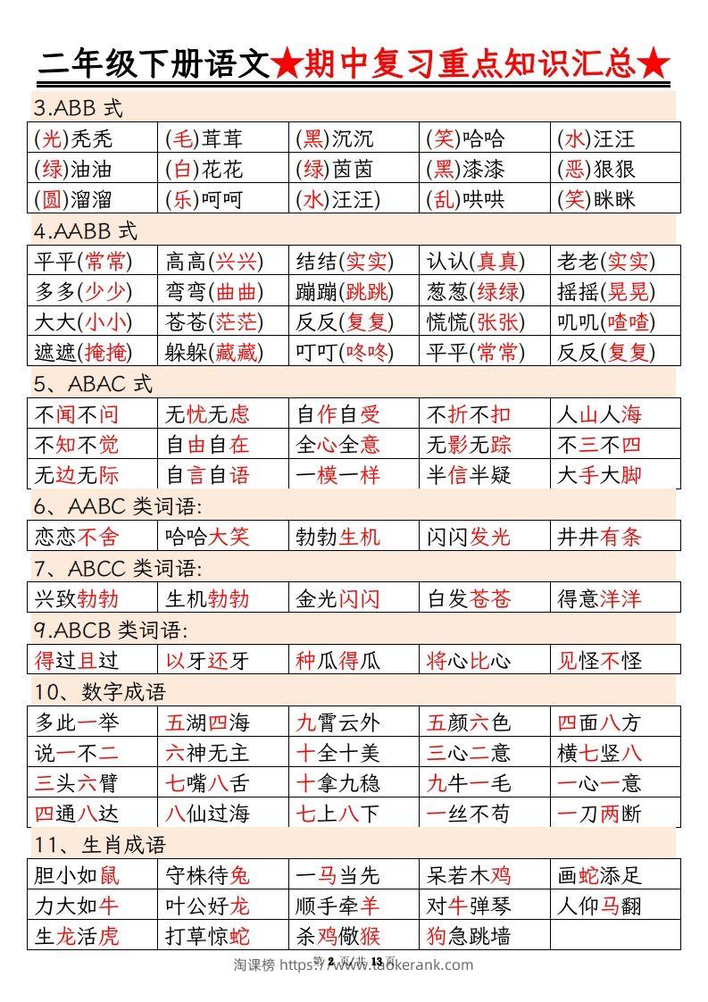 图片[2]-【期中重点知识汇总】二下语文-淘课榜