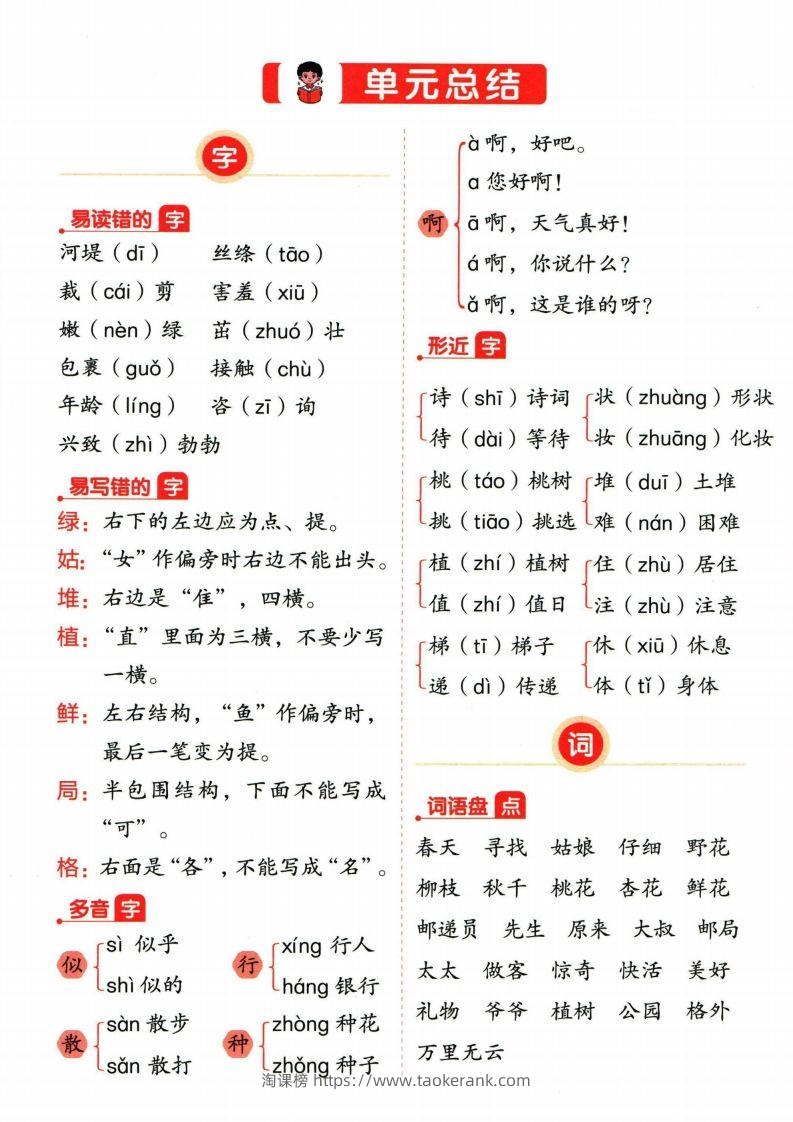 ❤二年级下册语文单元总结-淘课榜
