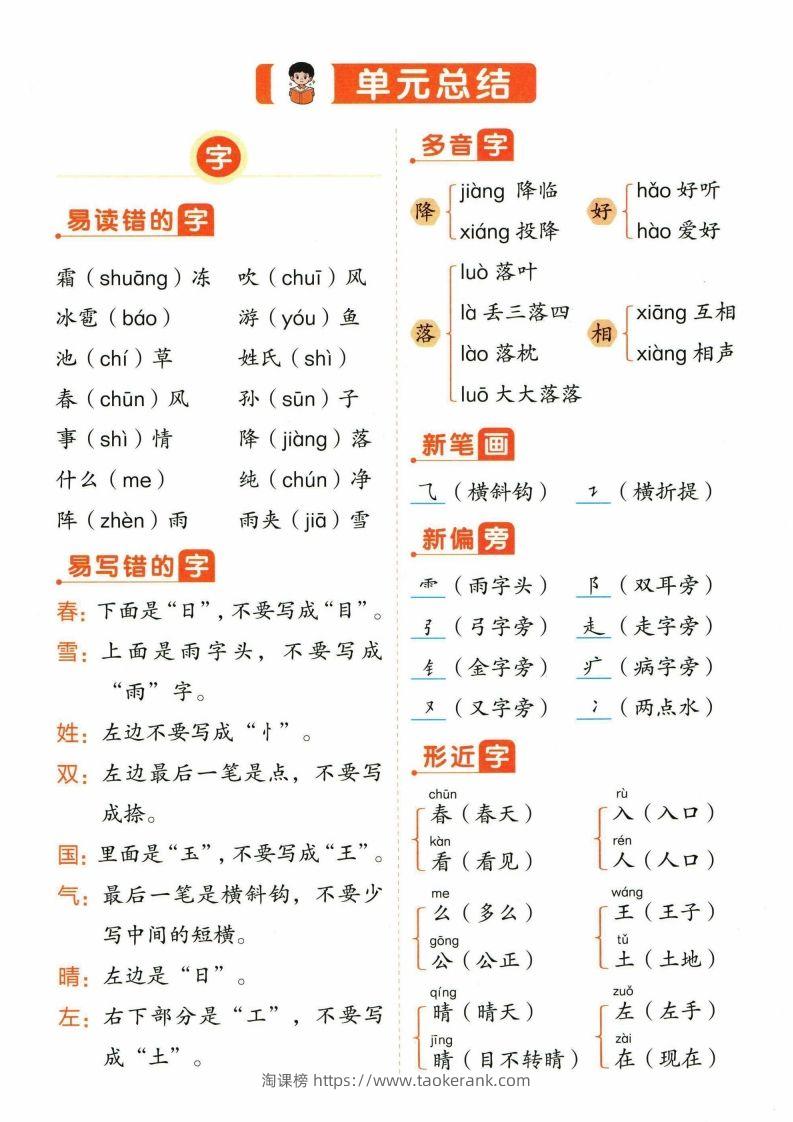 ❤一年级下册语文单元总结-淘课榜