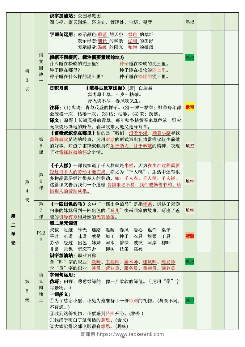 图片[2]-二年级语文下册期末复习清单-淘课榜