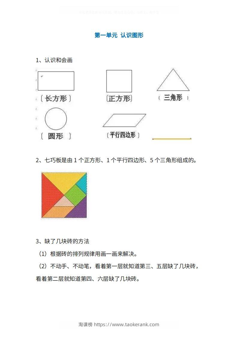 人教版1年级数学下册知识点1-4单元-淘课榜