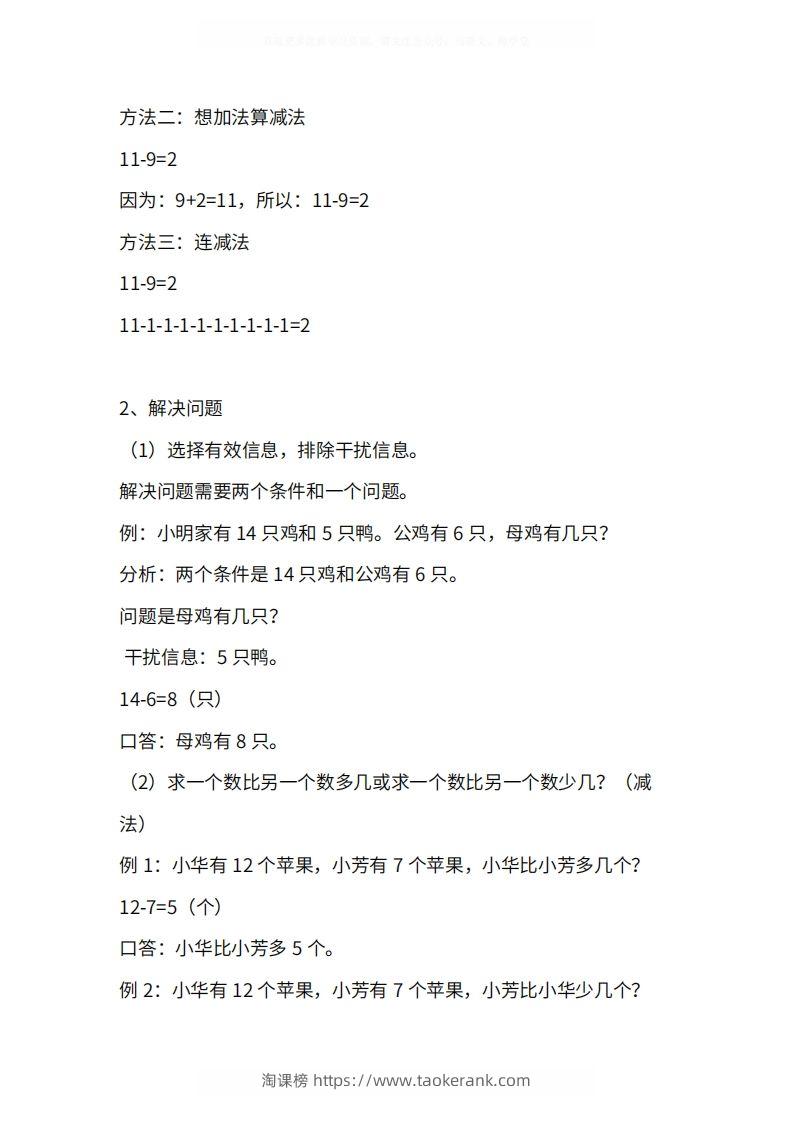 图片[3]-人教版1年级数学下册知识点1-4单元-淘课榜