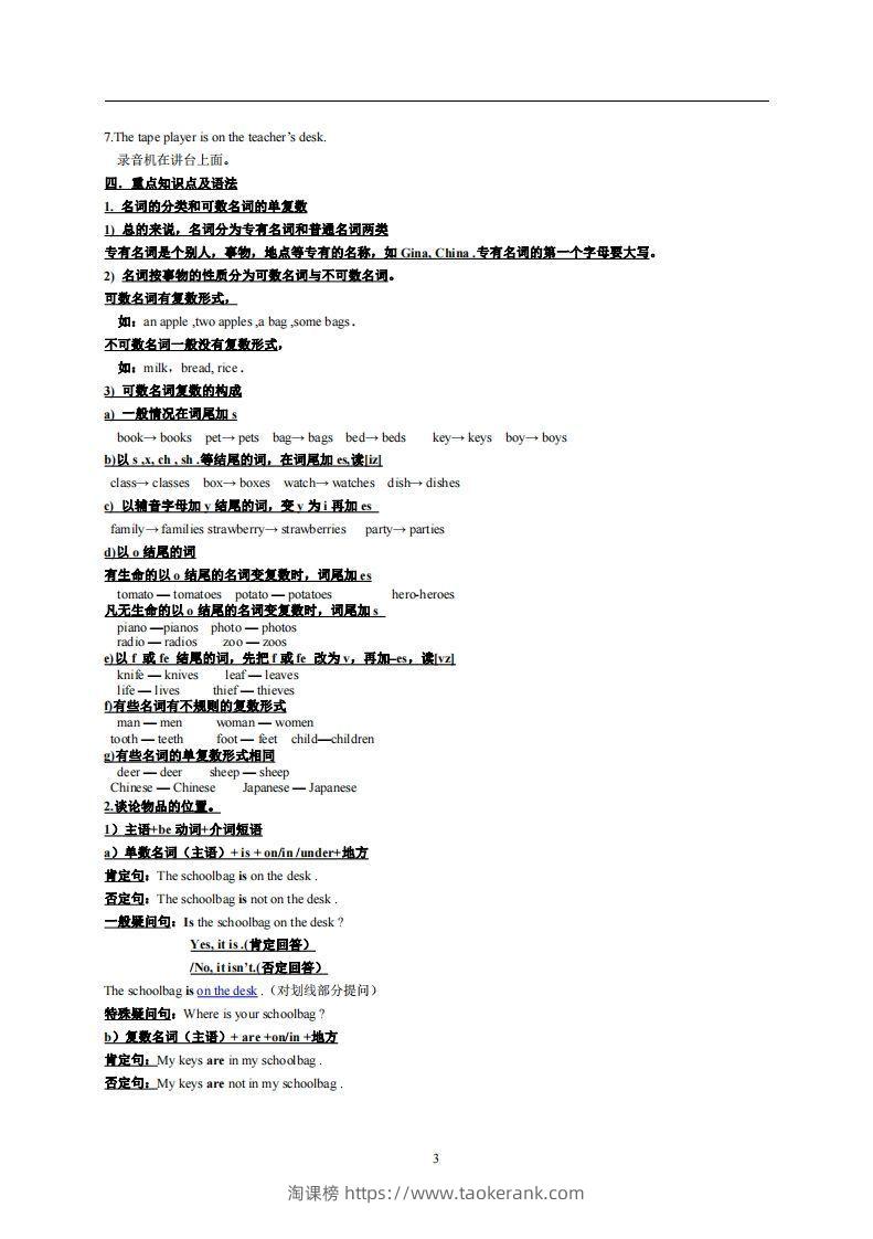图片[3]-4.人教版七年级上英语Unit4复习提纲-淘课榜