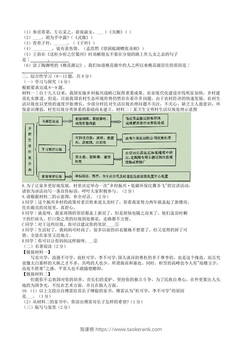 图片[2]-2021-2022学年云南省昭通市绥江县八年级下学期期中语文试题及答案(Word版)-淘课榜