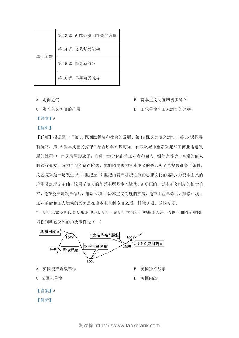 图片[3]-2021-2022学年山东省济南市高新区九年级上学期历史期末试题及答案(Word版)-淘课榜