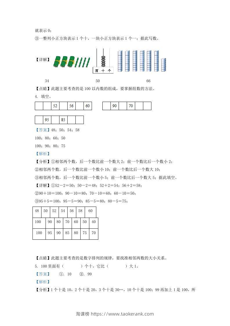 图片[2]-2020-2021学年江苏省镇江市镇江新区一年级下册数学期中试题及答案(Word版)-淘课榜