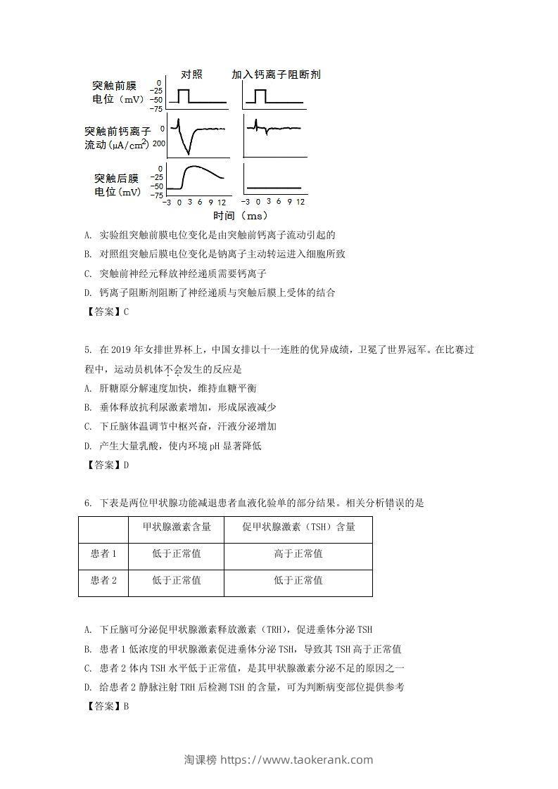 图片[2]-2019-2020年北京市西城区高二生物上学期期末试题及答案(Word版)-淘课榜