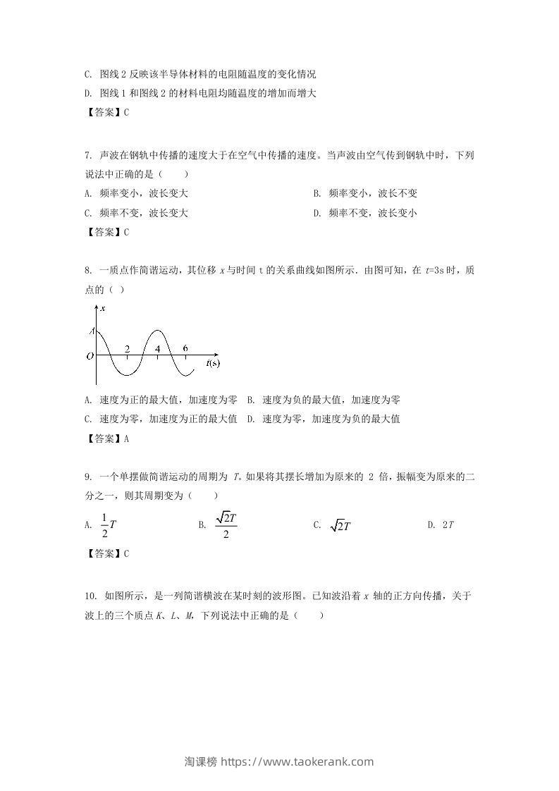图片[3]-2019-2020年北京市西城区高二物理下学期期末试题及答案(Word版)-淘课榜