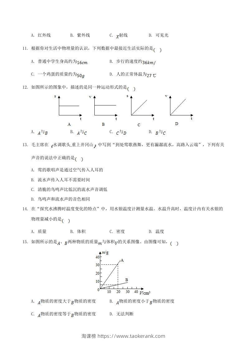 图片[3]-2021-2022学年湖南省邵阳市新邵县八年级上学期期末物理试题及答案(Word版)-淘课榜