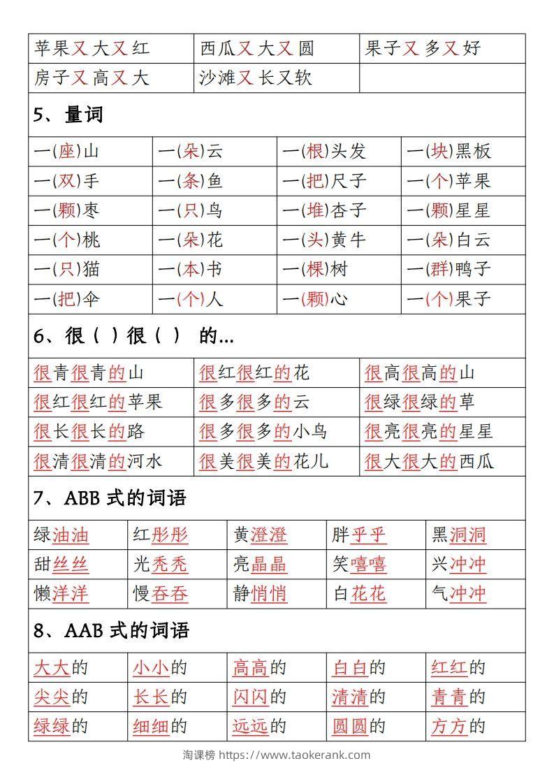 图片[2]-【期末重点考点总结词语积累汇总】一上语文-淘课榜