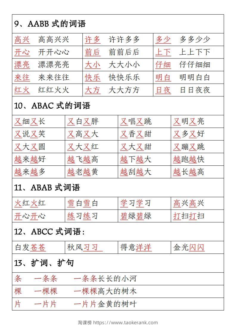 图片[3]-【期末重点考点总结词语积累汇总】一上语文-淘课榜