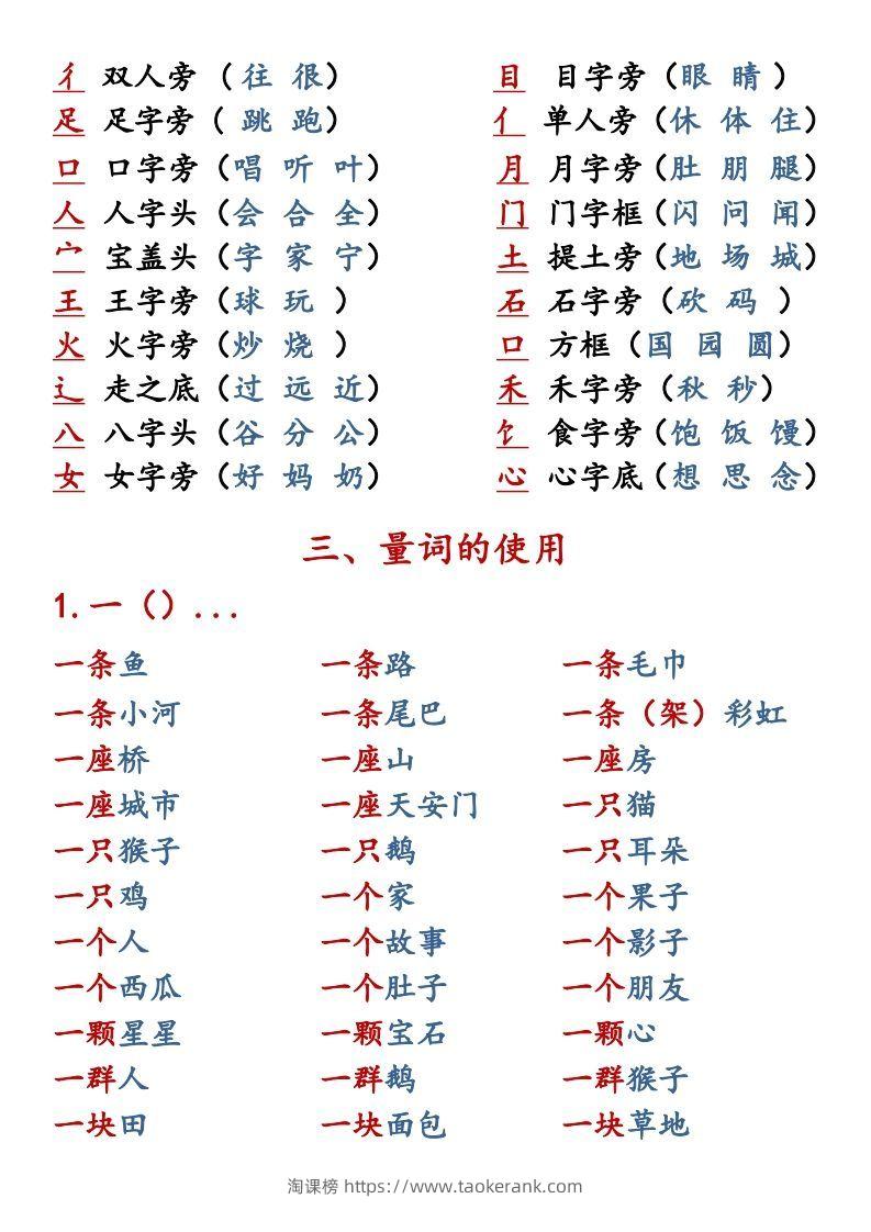 图片[2]-【语文知识点重点汇总】一上-淘课榜