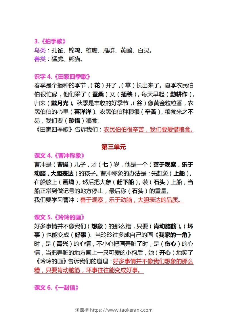 图片[2]-【各课中心思想归纳汇总】二上语文-淘课榜