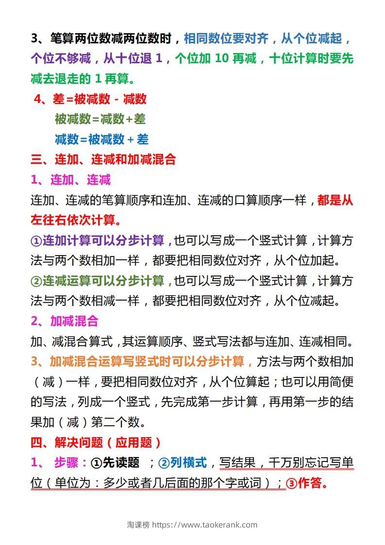 图片[3]-【人教版】二上数学重点知识点汇总预习-淘课榜