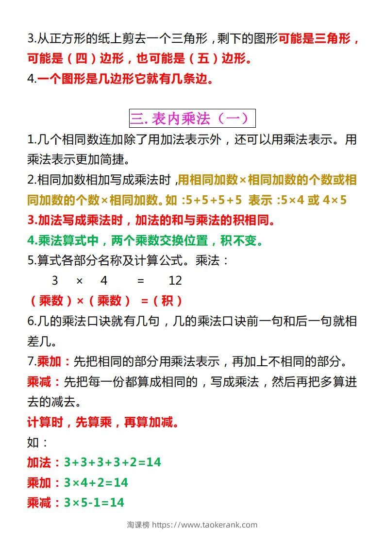 图片[2]-【苏教版】二上数学重点知识点汇总预习-淘课榜