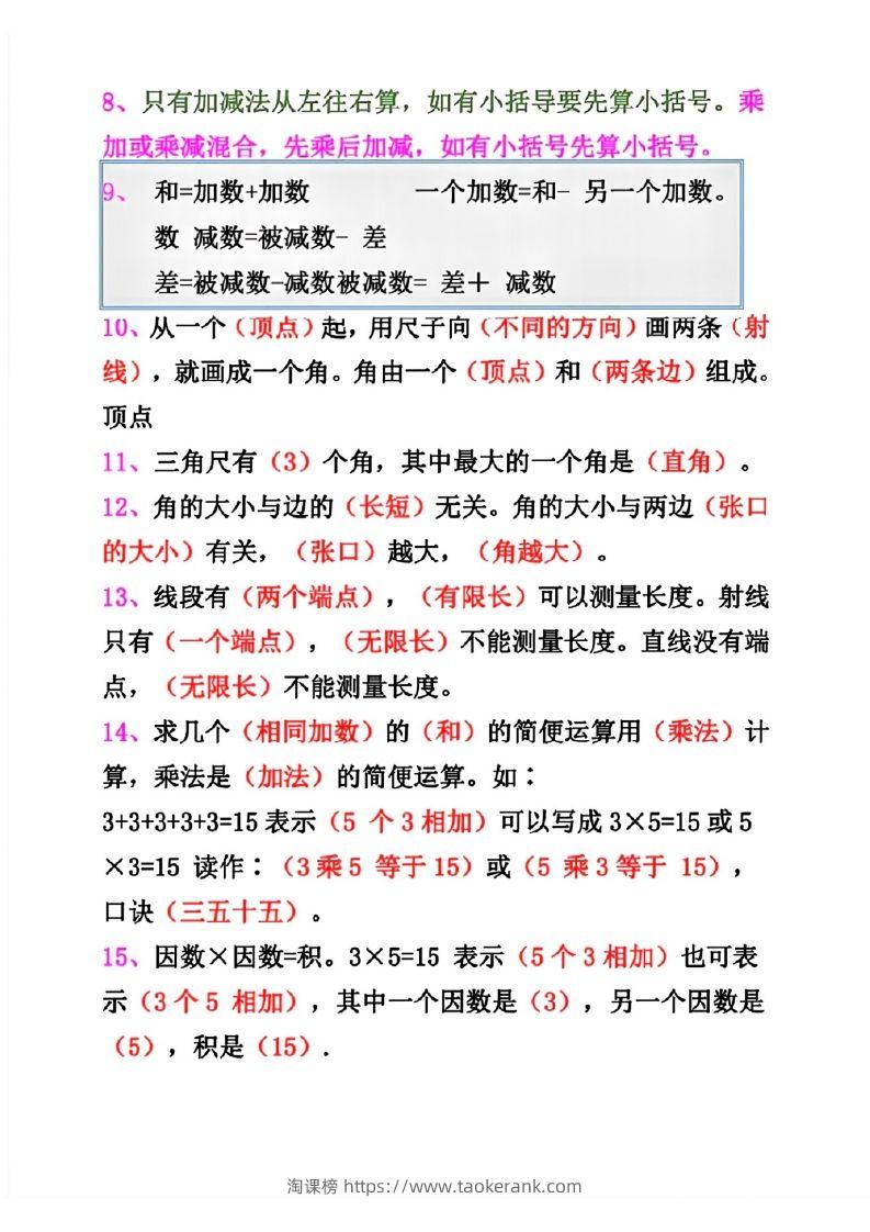 图片[2]-二年级数学上册重点概念汇总-淘课榜