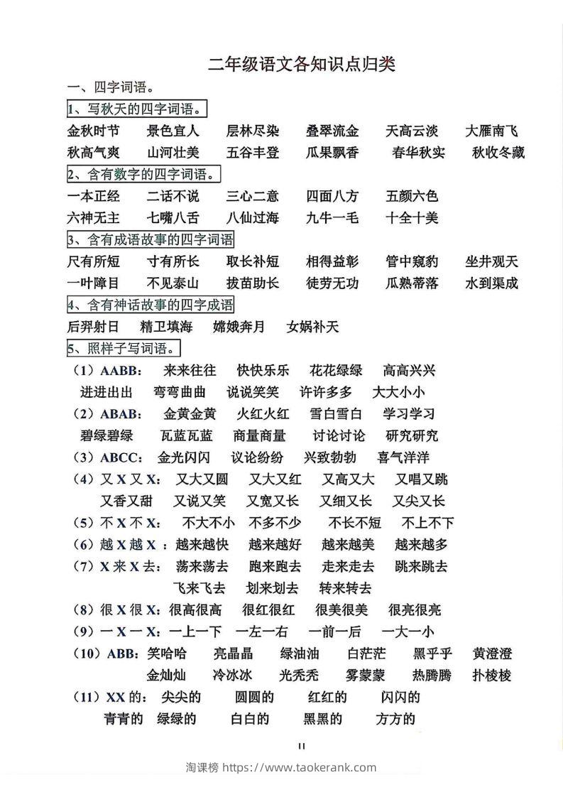 二年级语文上册各知识点归类-淘课榜